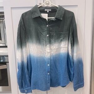 White Birch Ombre Tie Dye Long Sleeve Button Down